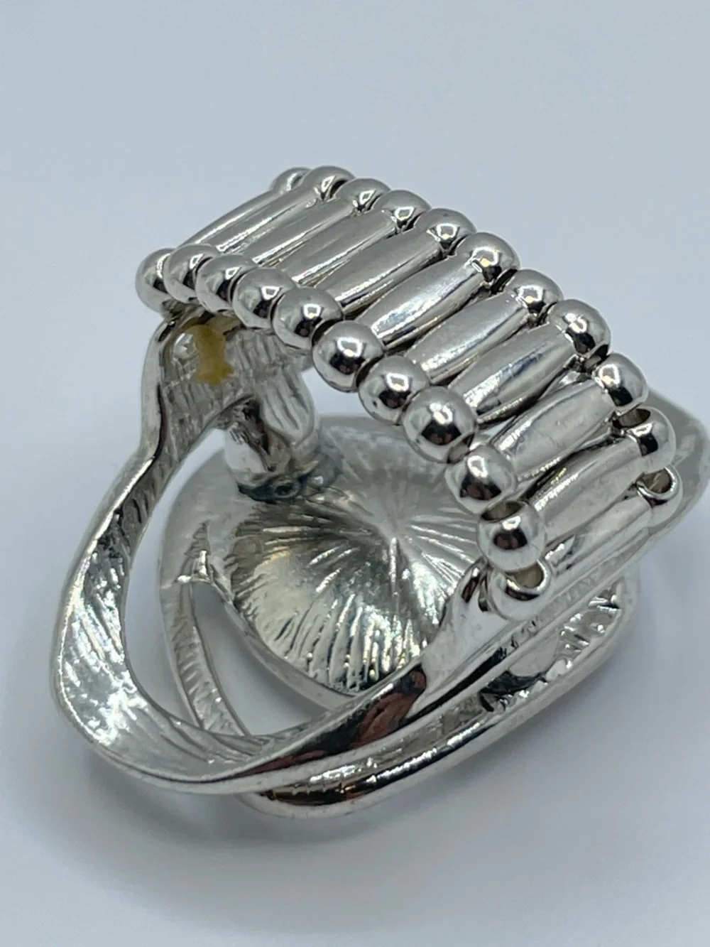 Silver Tone Crystal Glass Stretch Ring Large Oval Statement Adjustable